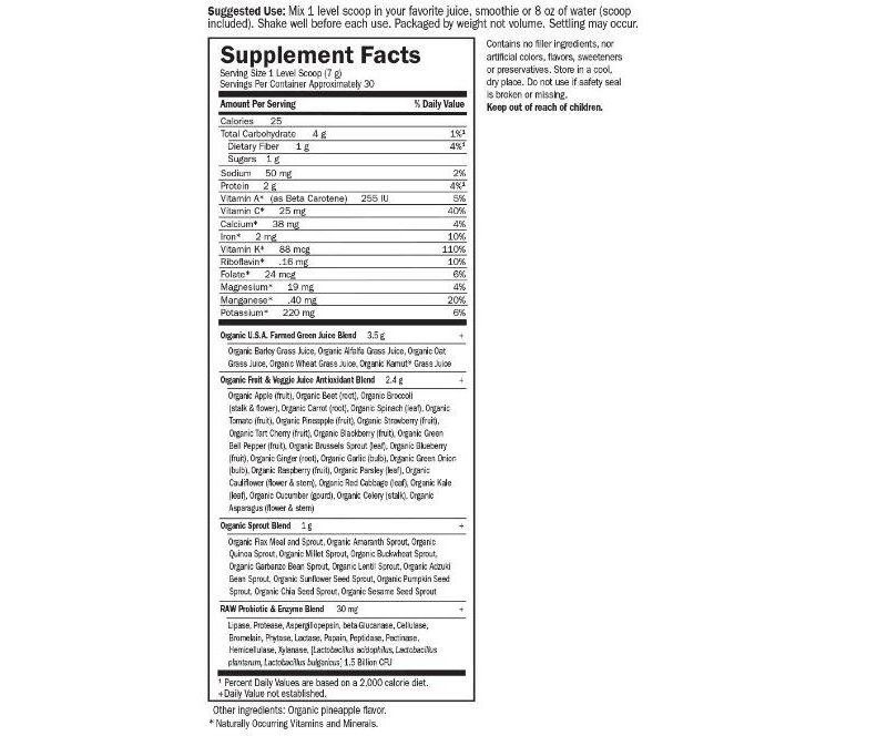 Garden of Life Greens And Superfood Supplements Raw Organic Perfect Food Green Superfood Powder - Original 7.4 oz.