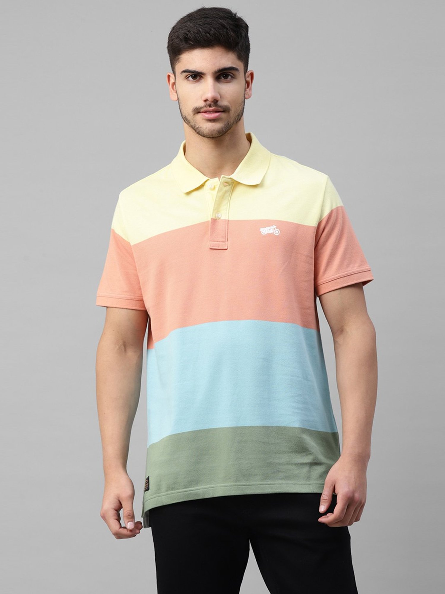 Royal Enfield Bold YD Multicolor Regular Fit Striped Polo T-Shirt