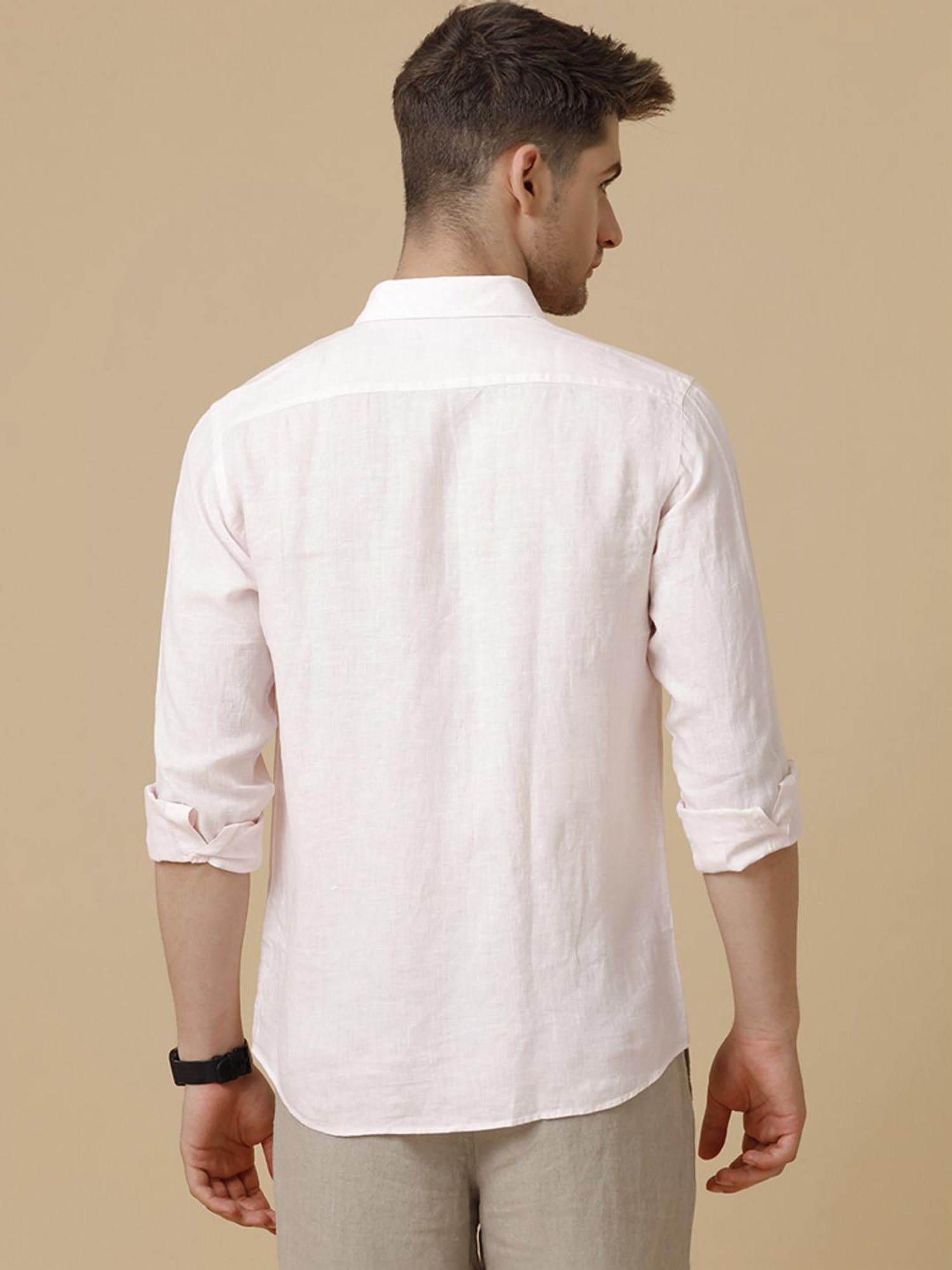 Linen Club Pink Linen Contemporary Fit Shirt