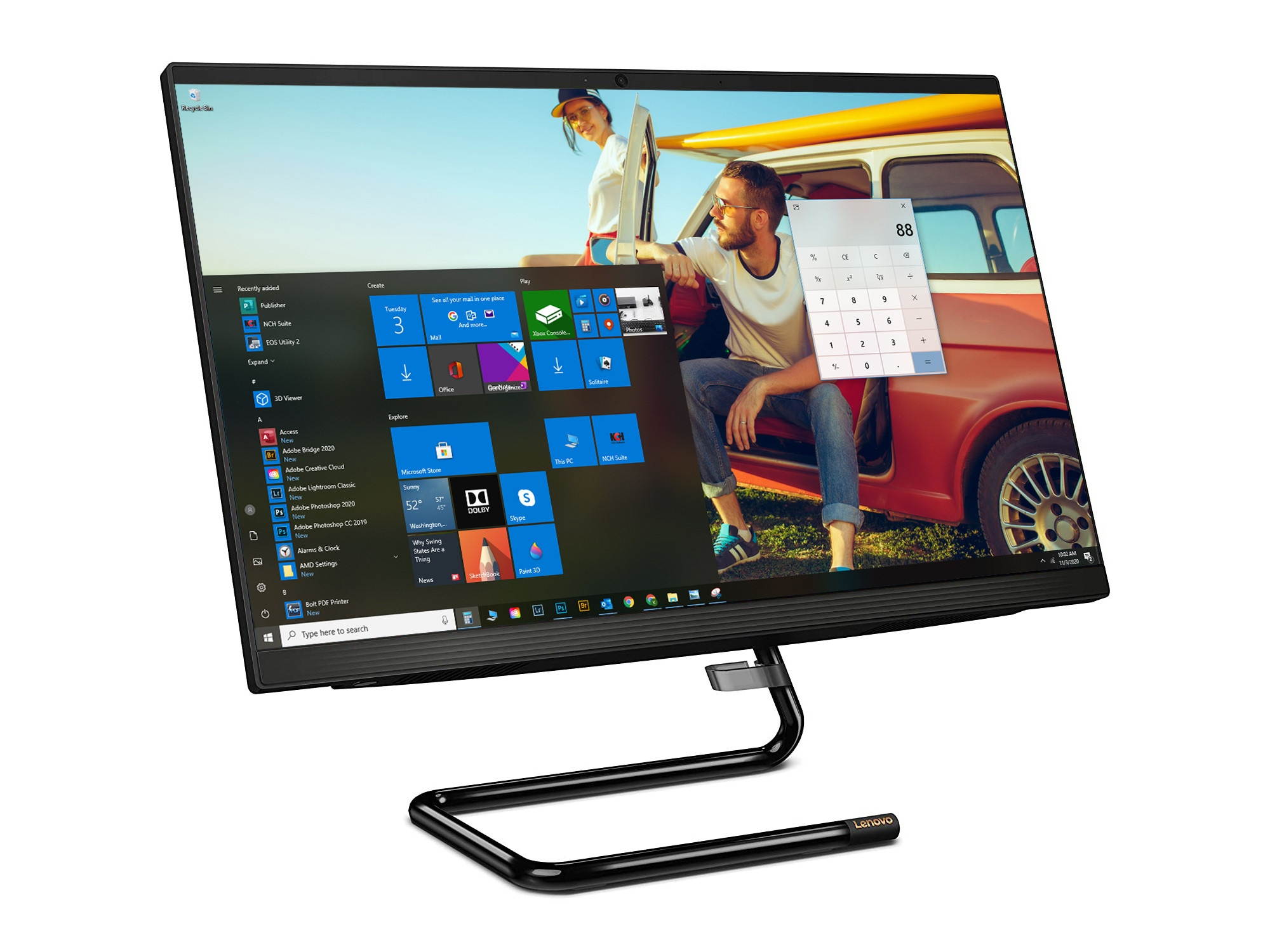 Lenovo IdeaCentre 3 All-in-One, 23.8" FHD Display, AMD Ryzen 3 4300U Upto 3.7GHz, 8GB RAM, 256GB NVMe SSD, DVDRW, HDMI, Card Reader, Wi-Fi, Bluetooth, Windows 10 Pro