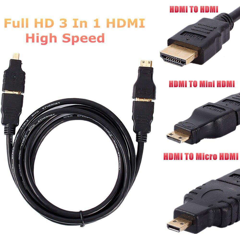 Full HD 3 In 1 HDMI TO HDMI Mini HDMI Micro HDMI Cable V1.4 Gold-plating Adapter Converter for Xbox 360 HDTV 1080P Mobile etc