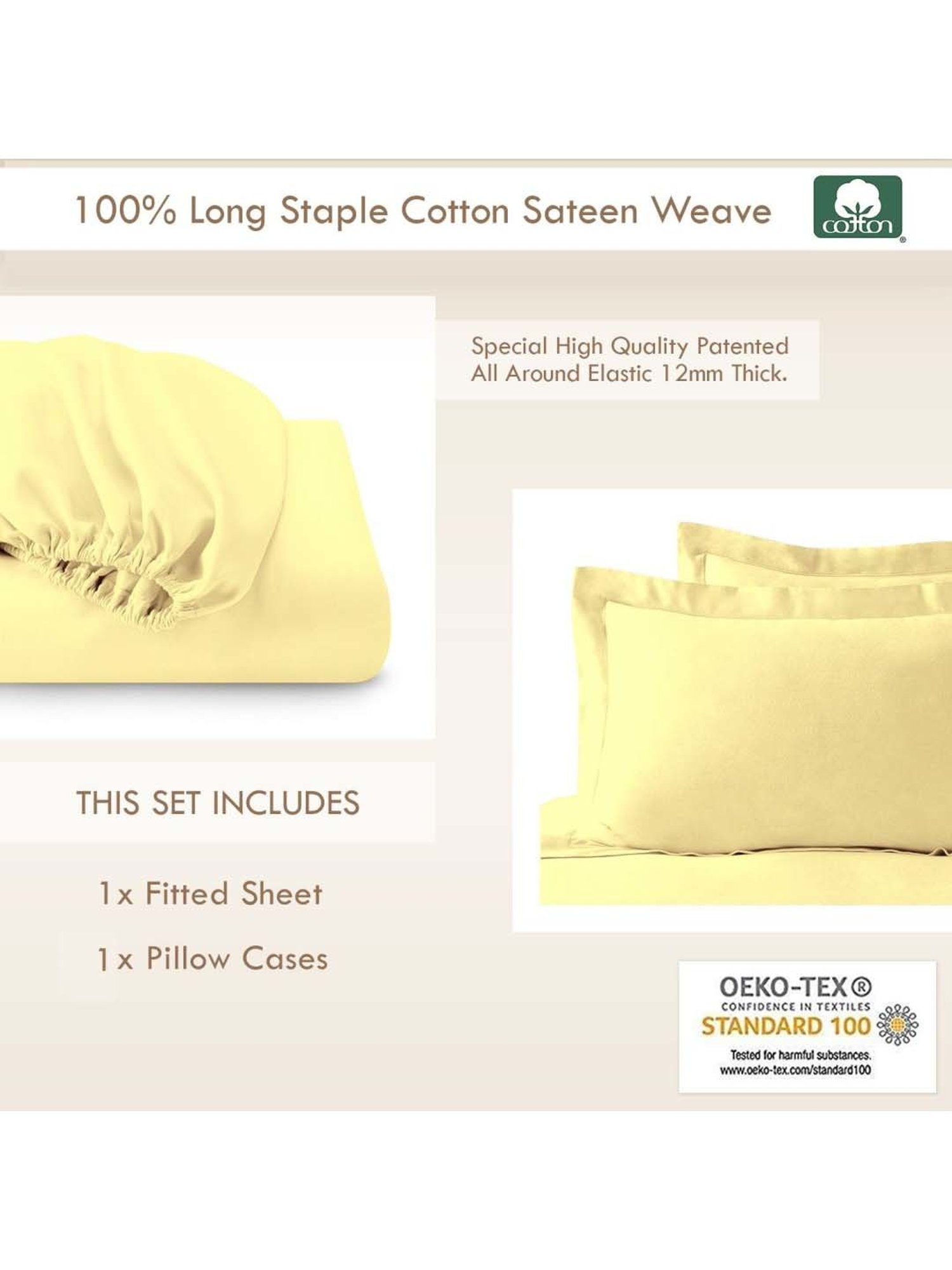Pizuna Long Staple Mellow Yellow Cotton 400 TC Single Bedsheet with 2 Pillow Covers