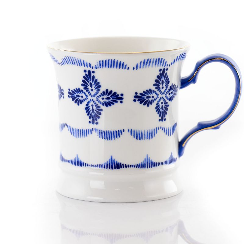 Meritage Navy 12 Piece 13.2 Ounce Fine Ceramic Cup Set in White with 4 Assorted Designs