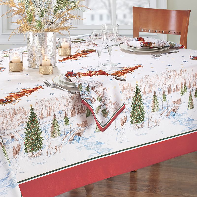 Santa's Snowy Sleighride Napkins, Set of 4 - 17" x 17" - Red/Green - Elrene Home Fashions