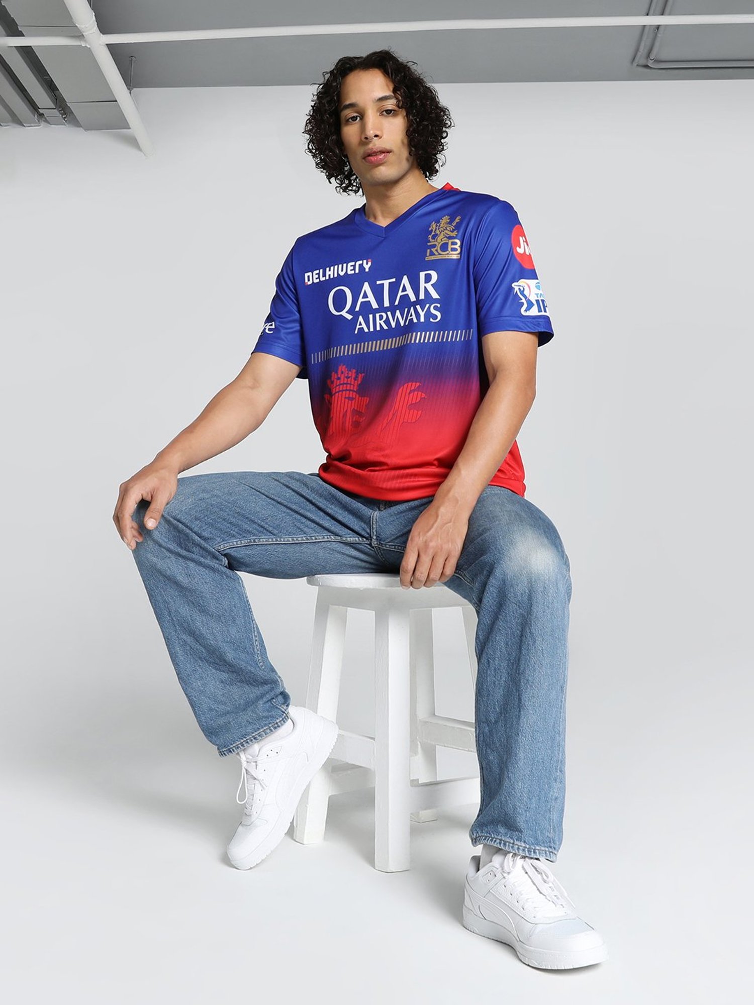 Puma Teamsport x RCB 2024 Blue & Red Regular Fit Printed Replica Jersey
