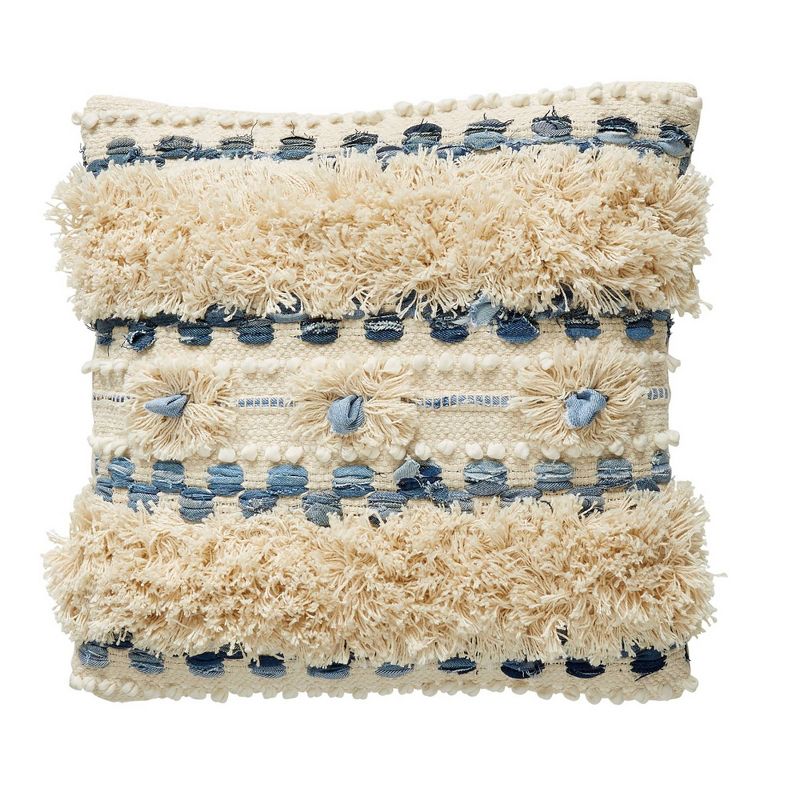 20"x20" Printed Checkered Pattern Tufted Square Throw Pillow Blue - Patina Vie