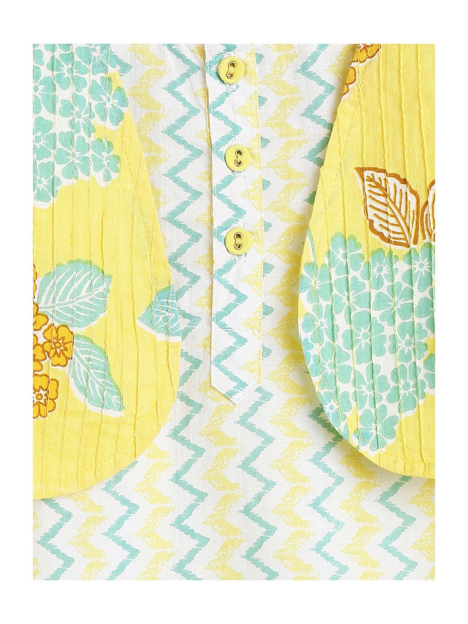 Campana Kids Yellow Floral Print Full Sleeves Kurta, Dhoti with Jacket