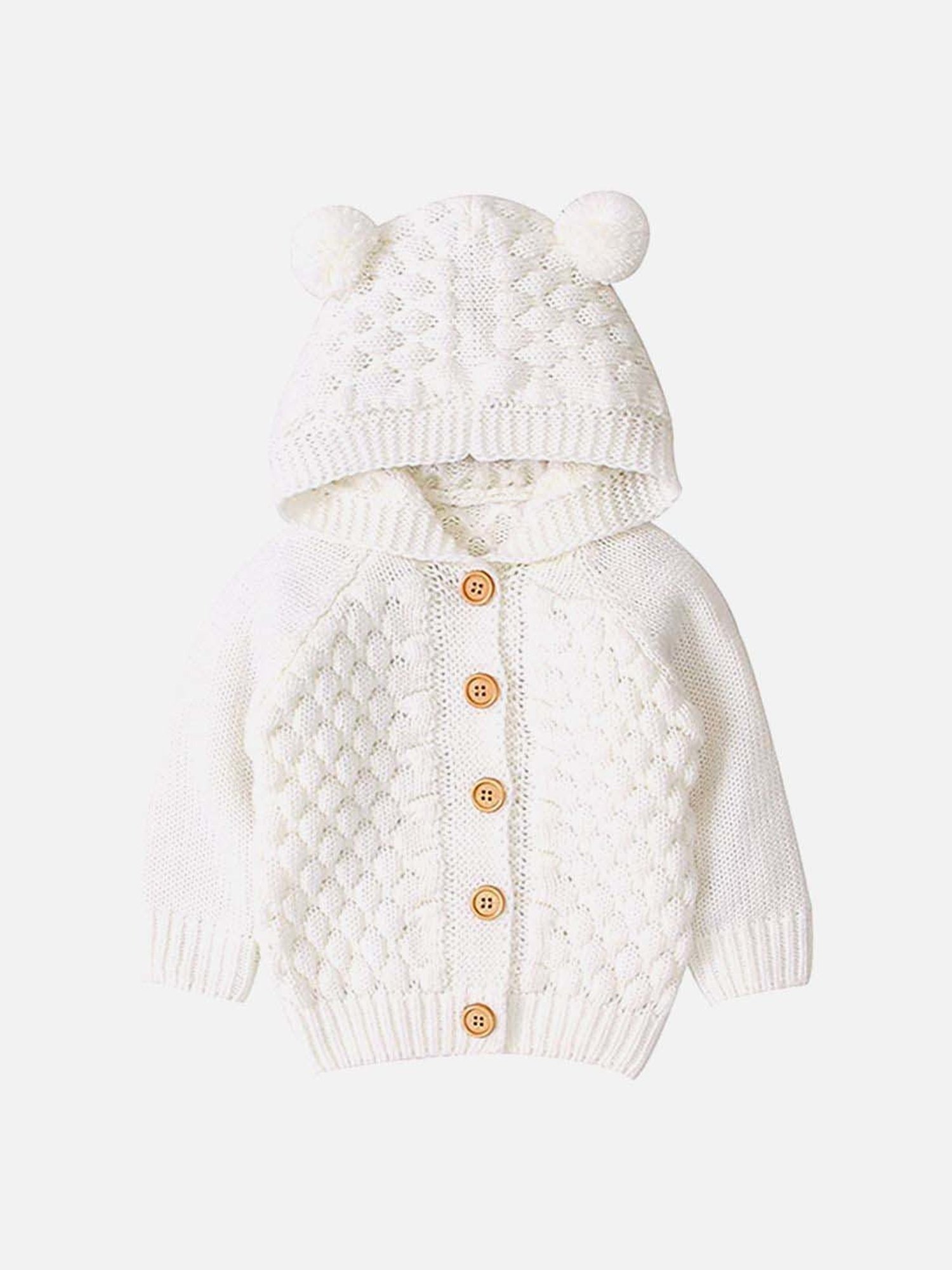 Little Surprise Box White Textured Pattern Full Sleeves Cardigan