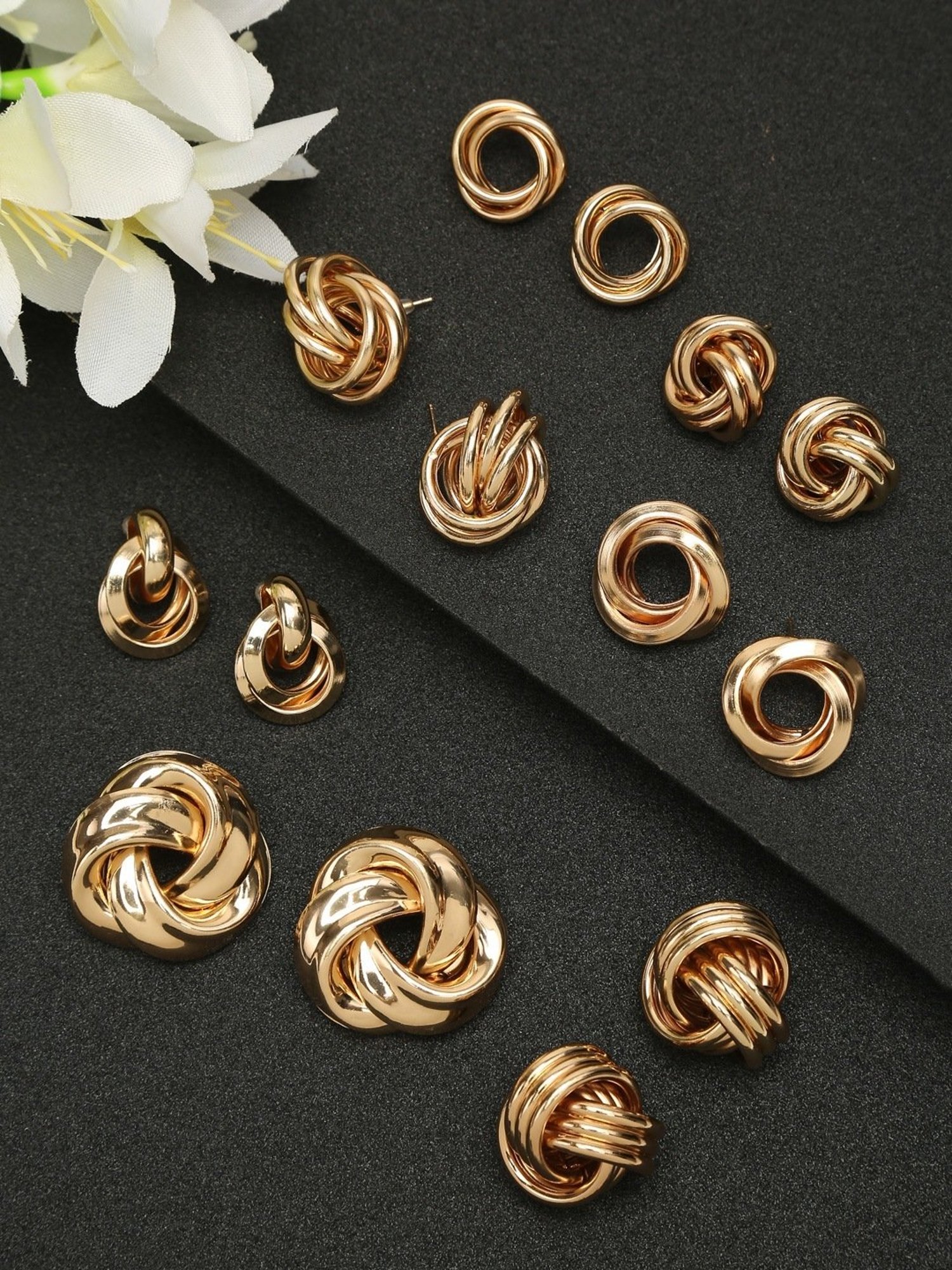 YouBella Contemporary Golden Golden Stud Earrings for Women