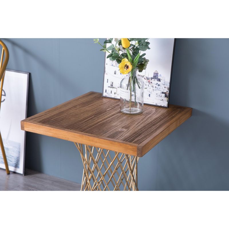 Bold Tones Modern Square Wood and Gold Metal Side Table