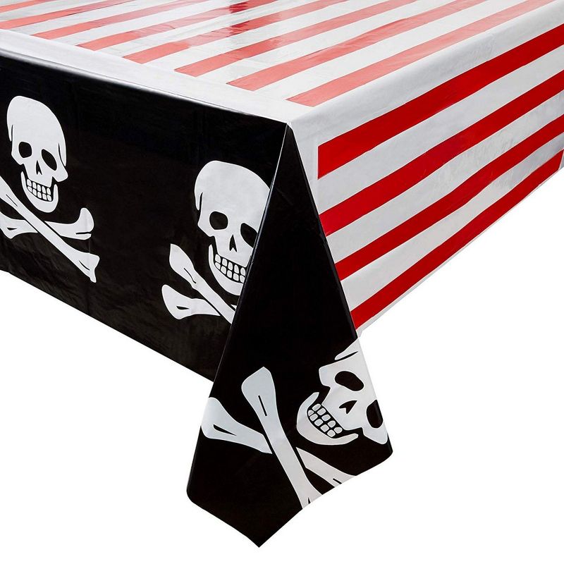 Juvale 6 Pack Pirate Skulls Disposable Plastic Tablecloths Table Cover Kids Party Supplies 54"x108"