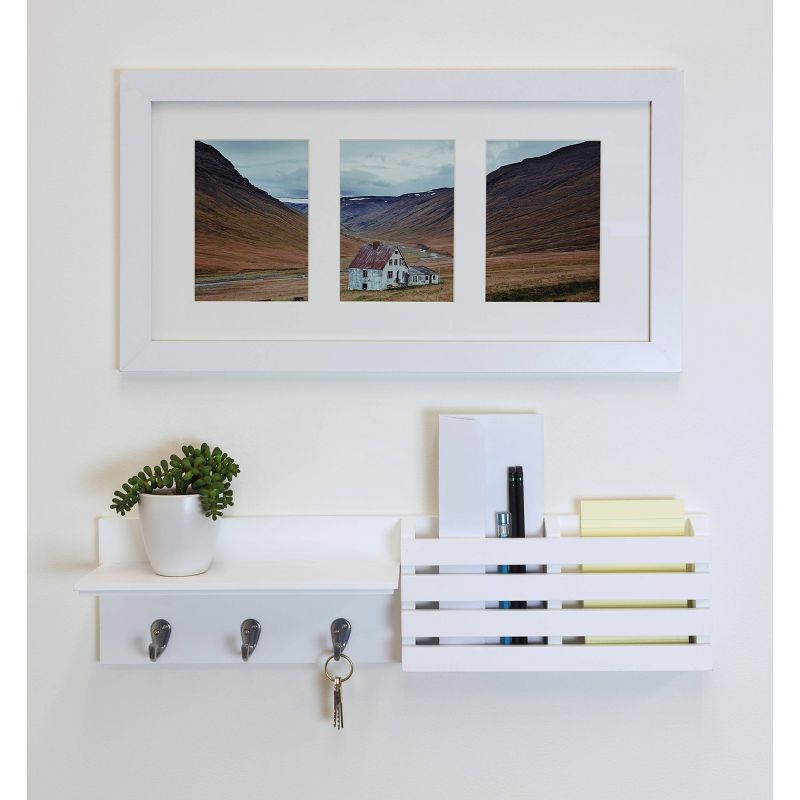 Sydney Wall Shelf with Hooks and Mail Sorter - White