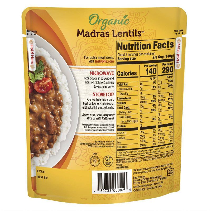 Tasty Bite 1 Step Madras Lentils Indian Cuisine 10oz