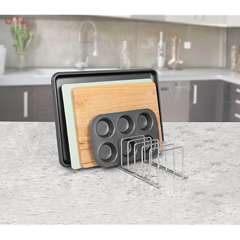 Euro Kitchen Organizer for Plates Cutting Boards Bakeware Cooling Pots Pans Serving Trays Reusable Containers and Lids Holder Rack Chrome