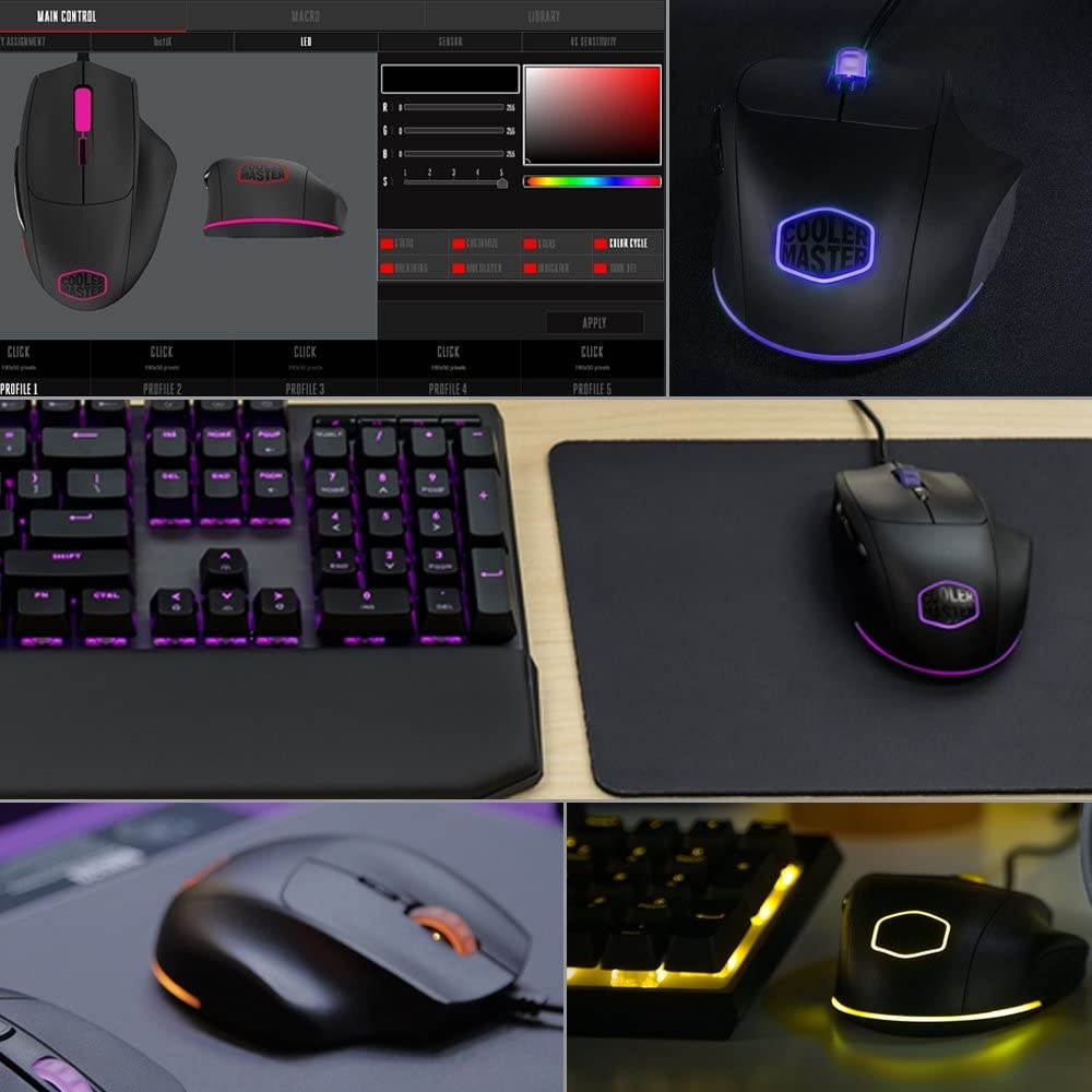 Cooler Master SGM-2007-KLON1 MasterMouse MM520 Claw Grip Gaming Mouse, 7 Buttons, RGB LED 3 Zone Light, On-The-Fly DPI 12000, Lag-Free