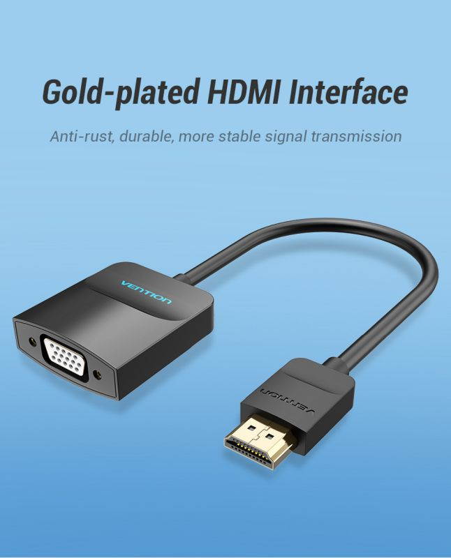 HDMI to VGA Adapter, Vention Gold Plated Active HDMI to VGA Converter(Male to Female) with Audio and Power Supply Digital Audio Video Adapter for TV Stick,Laptop,Raspberry Pi,Xbox,PS4