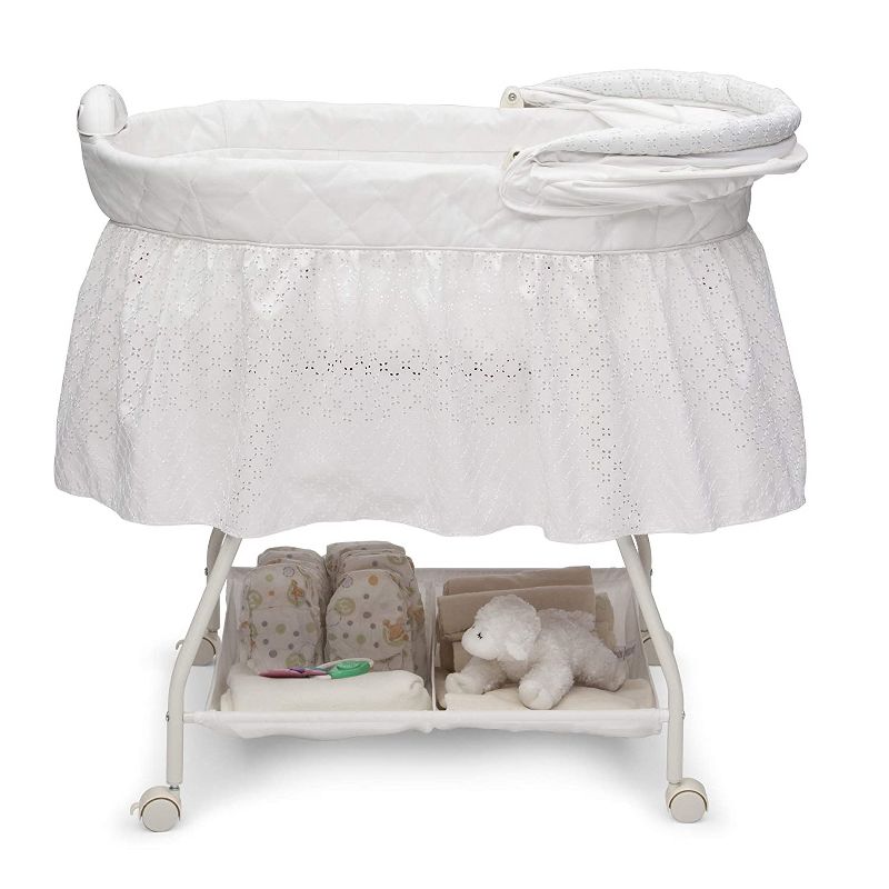 Delta Children Infant Deluxe Sweet Beginnings Bedside Covered Bassinet for Baby with Nightlight and Music, Turtle Dove