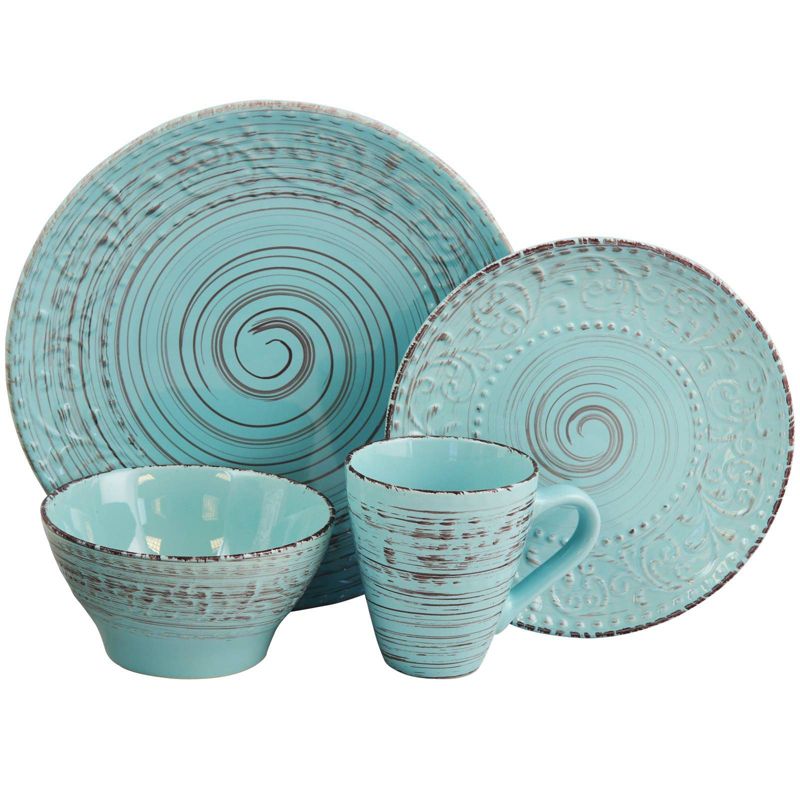 16pc Stoneware Tropical Breeze Dinnerware Set Blue - Elama