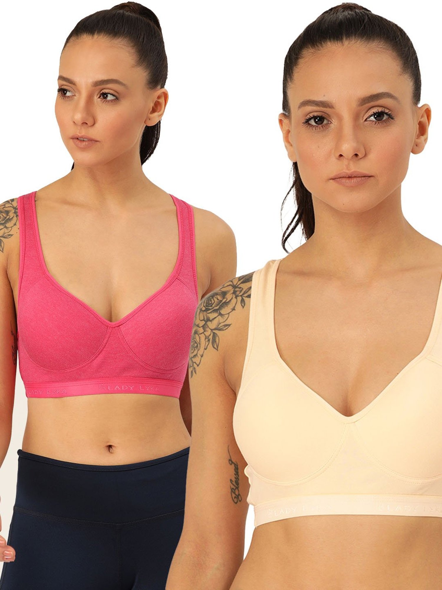 Lady Lyka Multicolor Non Wired Padded Sports Bra (Pack of 2)