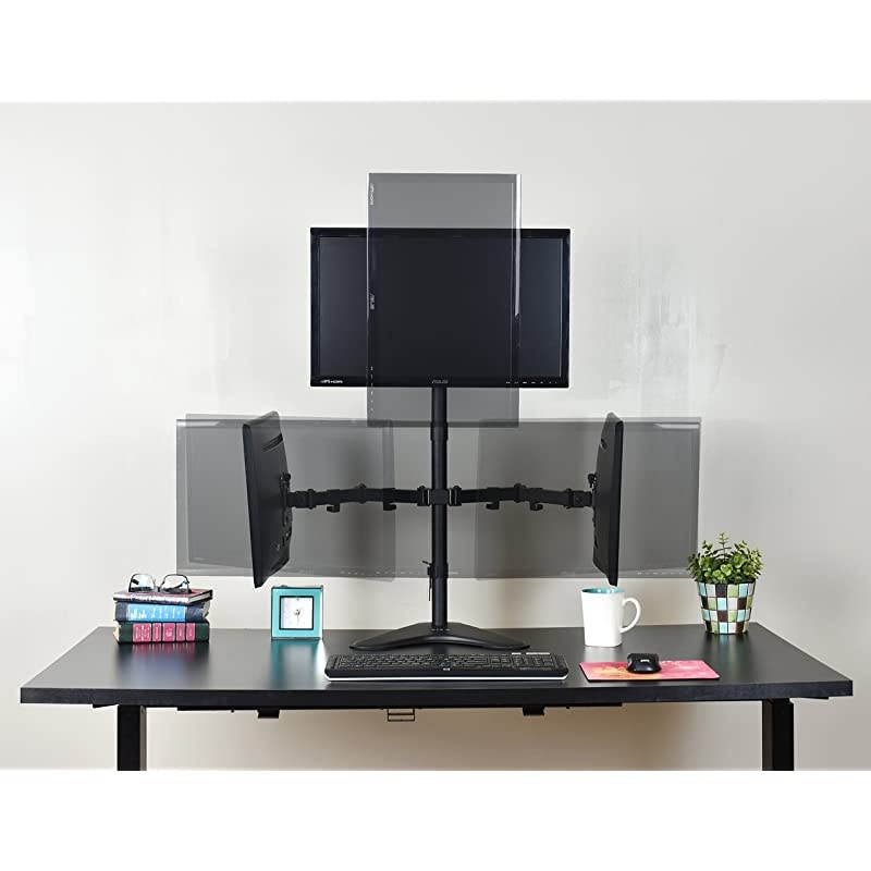 Triple LCD LED Computer Monitor Desk Stand | Free Standing Heavy Duty Fully Adjustable Mount for 3 Screens up to 30 inches STANDV003E