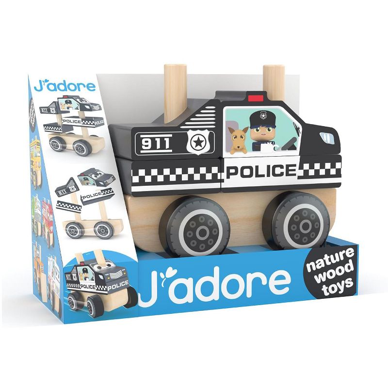 J'adore Police Car Wooden Stacking Toy