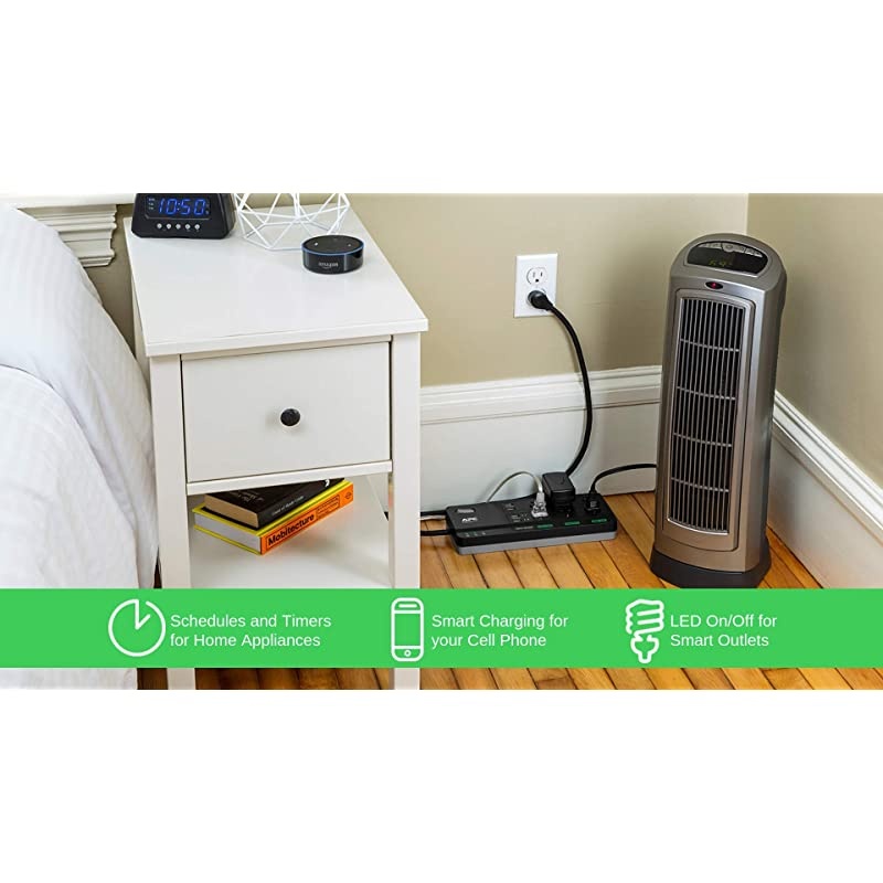 Smart Plug Wi-Fi Power Strip with USB Ports, PH6U4X32, 3 Smart Plugs that Work with Alexa, 6 Outlets Total, 2160 Joule Surge Protector Black