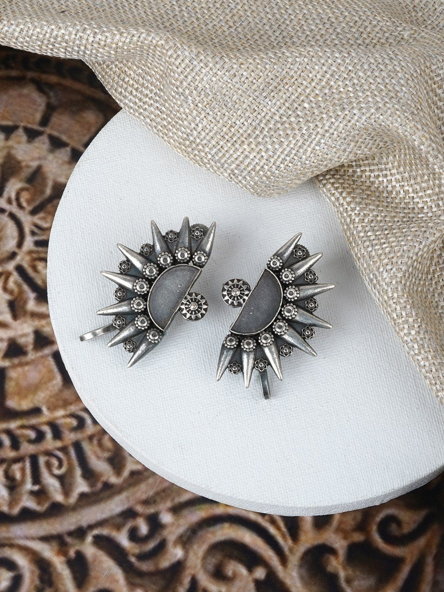 Teejh Ethnic Aanika Silver Oxidized Ear Cuff Earring