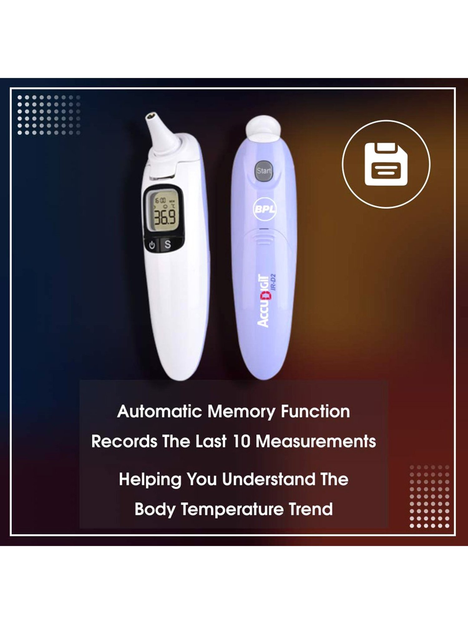 BPL Accudigit IR-D2 Non Contact Infrared Thermometer (Purple/White)
