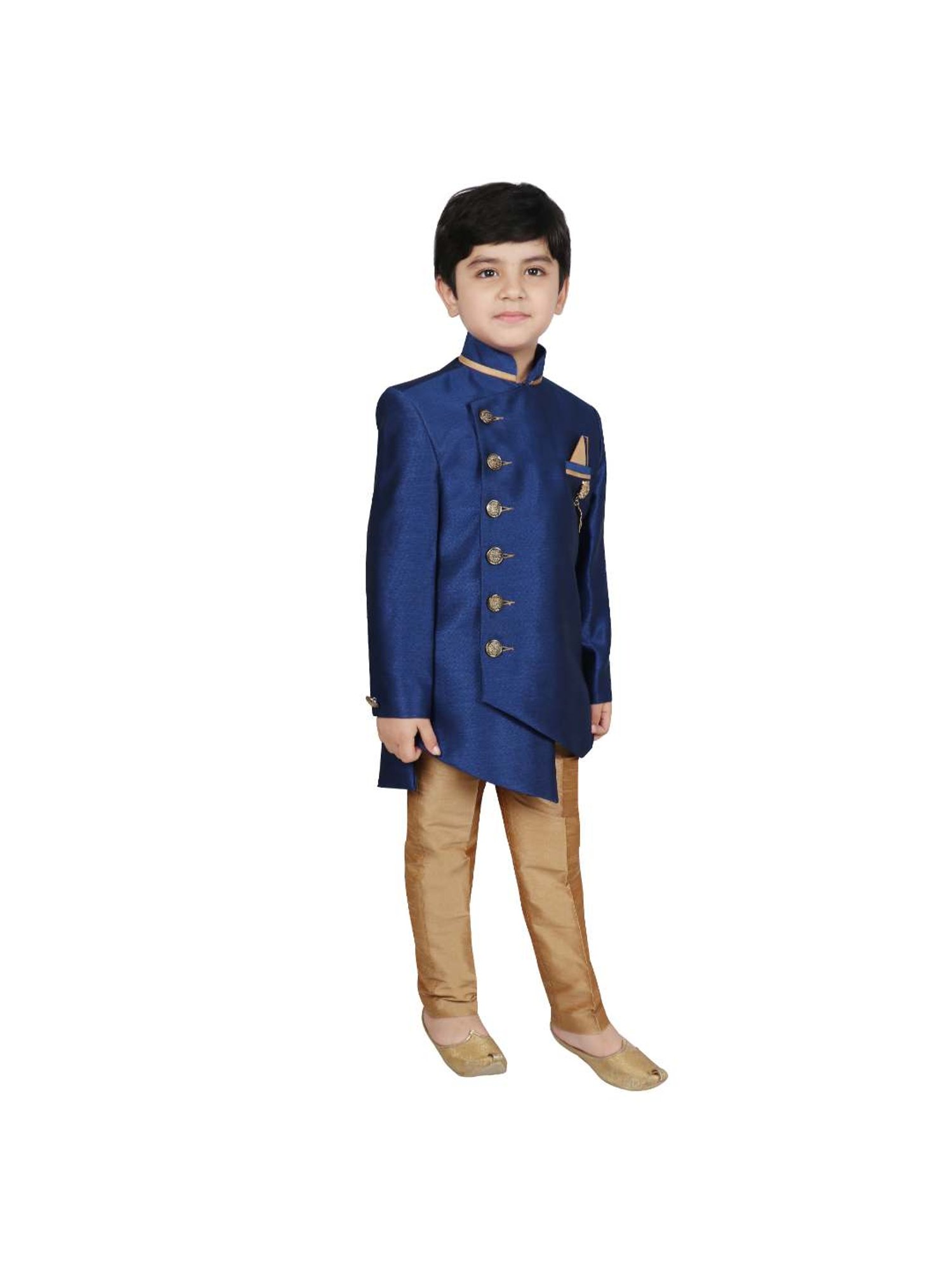 VASTRAMAY Boys Turquoise Floral Full Sleeves Indowestern