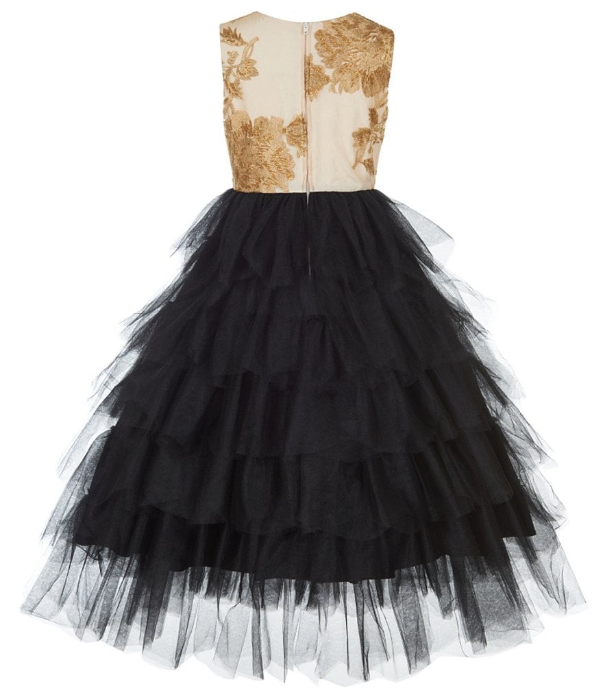 Badgley Mischka Big Girls 7-14 Floral/Tiered Long Fit-And-Flare Dress