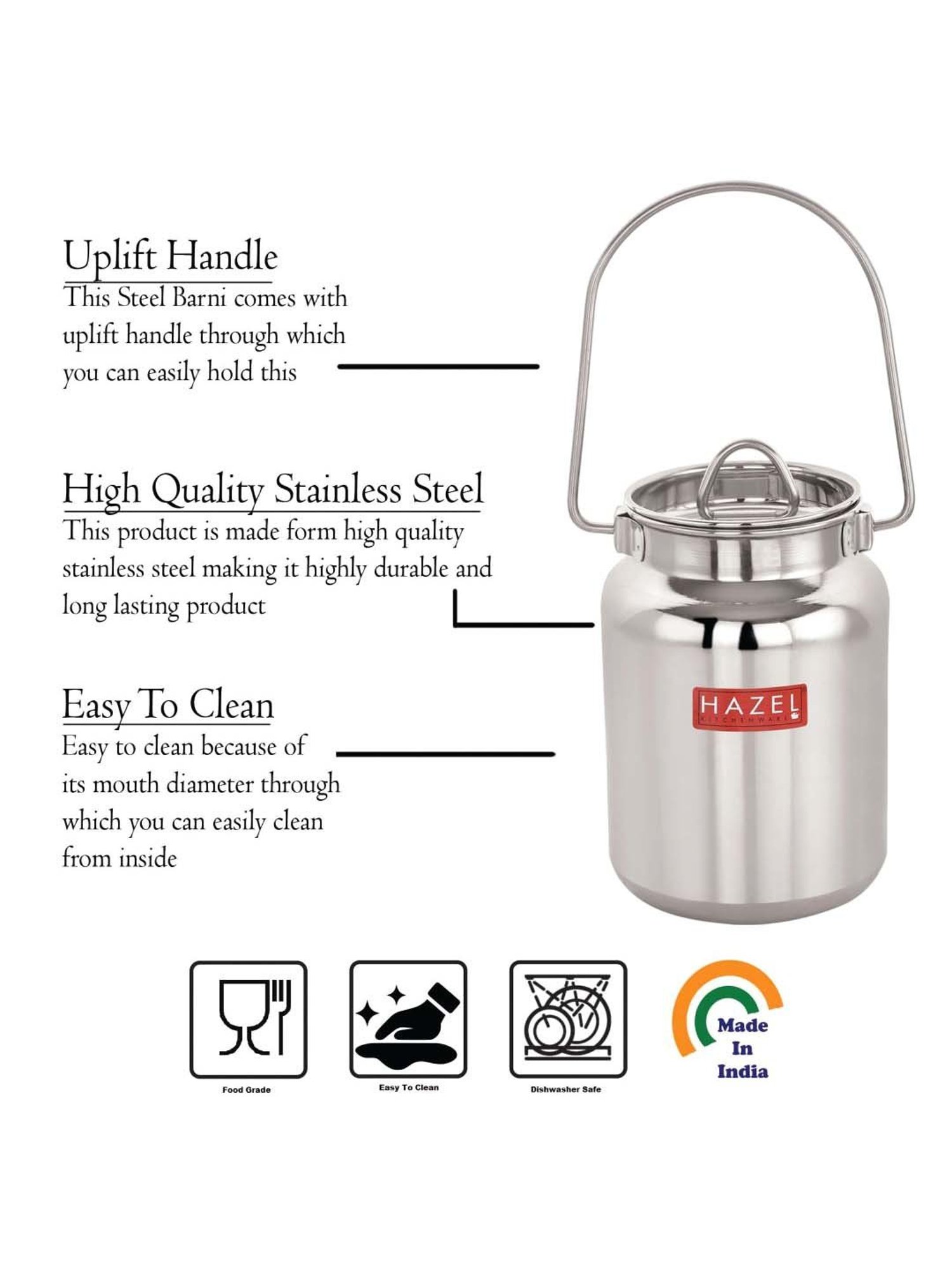 HAZEL Silver Stainless Steel Oil Container (0.75 L)