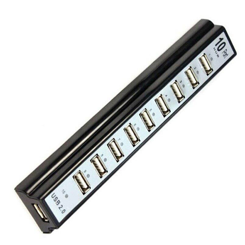 2018 New Arrival USB HUB LED indicator 10 Ports High Speed USB 2.0 Hub and Power Adapter USB for PC Laptop Computer Black