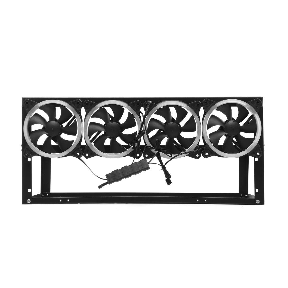 GPU Mining Rig Aluminum Stackable Case + 4 Red Fans Open Air Frame -