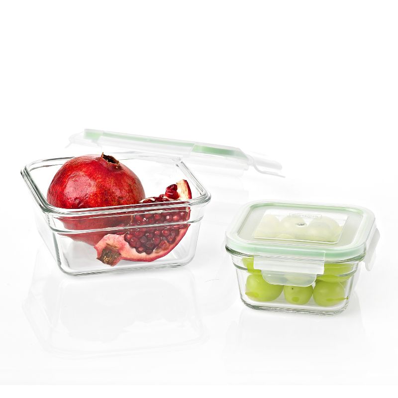 Glasslock Square Reusable Food Storage Container Set with Locking Lids for Leftovers and Meal Prepping, Oven & Freezer Safe, 4 Piece Set
