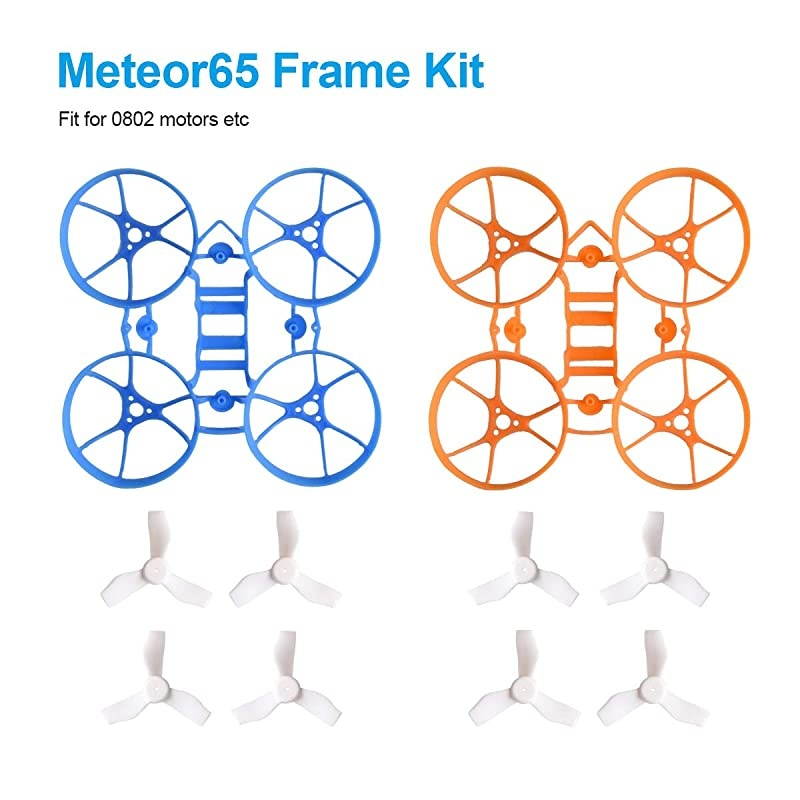 Meteor65 1S Brushless Whoop Frame Kit Blue Orange with 2 Sets 31mm 3-Blade Props 1.0mm Shaft White for 65mm Meteor65 1S Brushless Micro Tiny Racing Whoop Quadcopter