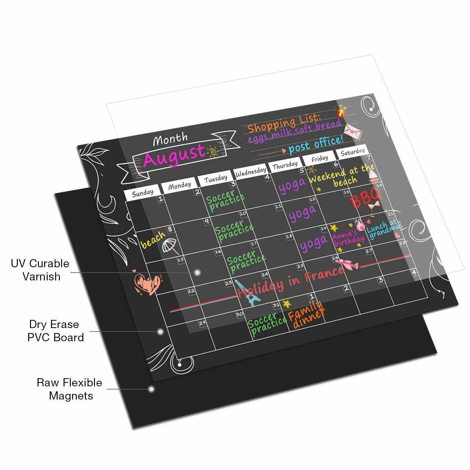 MoKo Magnetic Dry Erase Monthly Calendar Planner Refrigerator Shopping List New