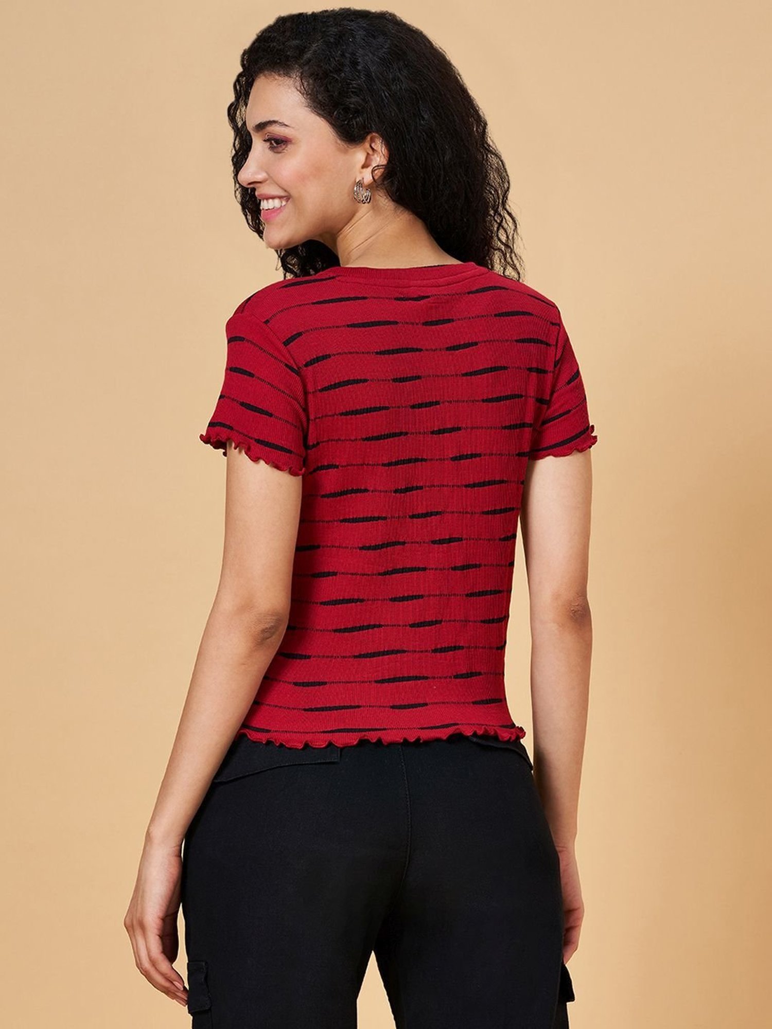 People by Pantaloons Maroon Self Pattern Top