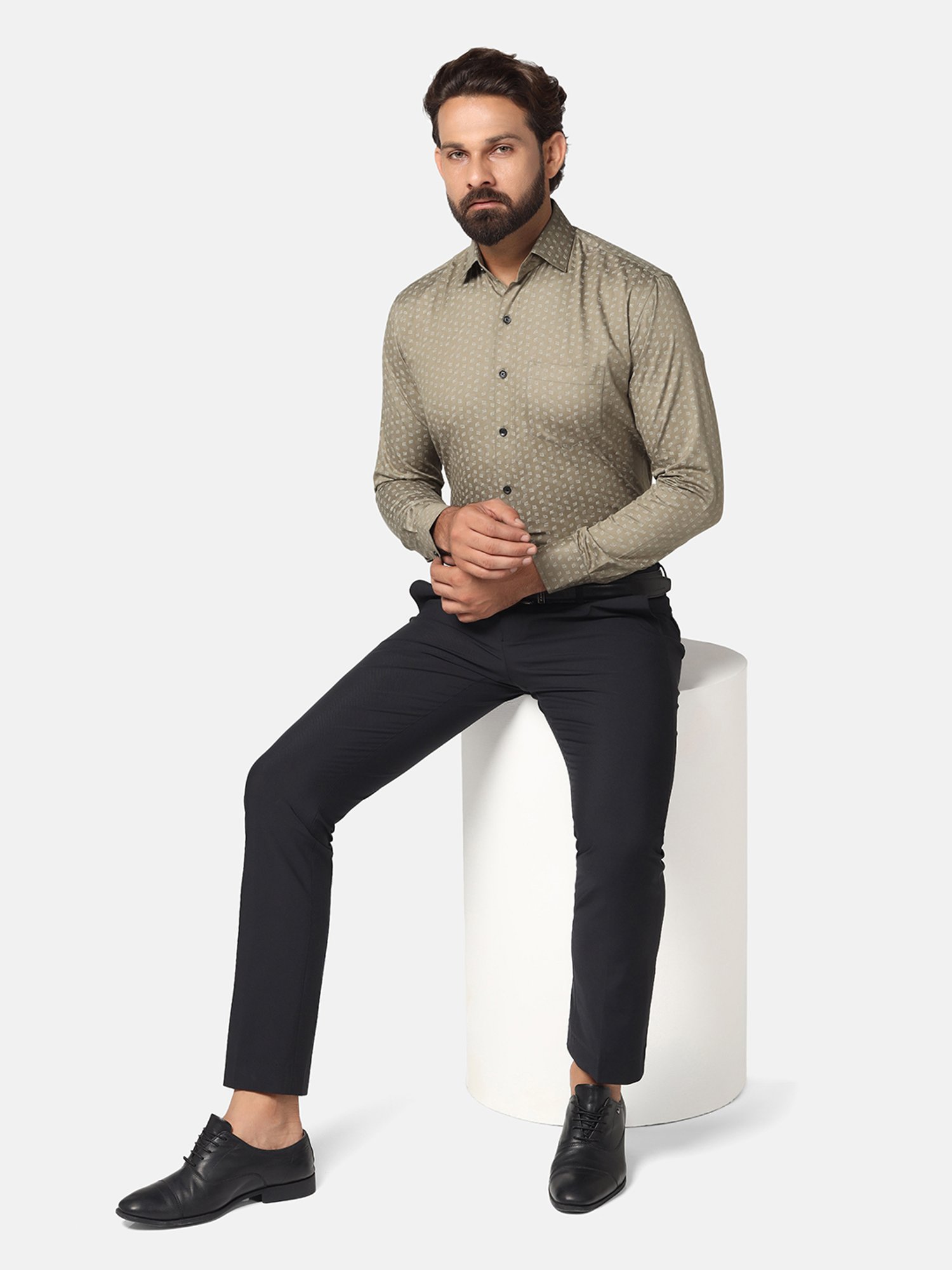 TAHVO Dark Brown Slim Fit Printed Shirt