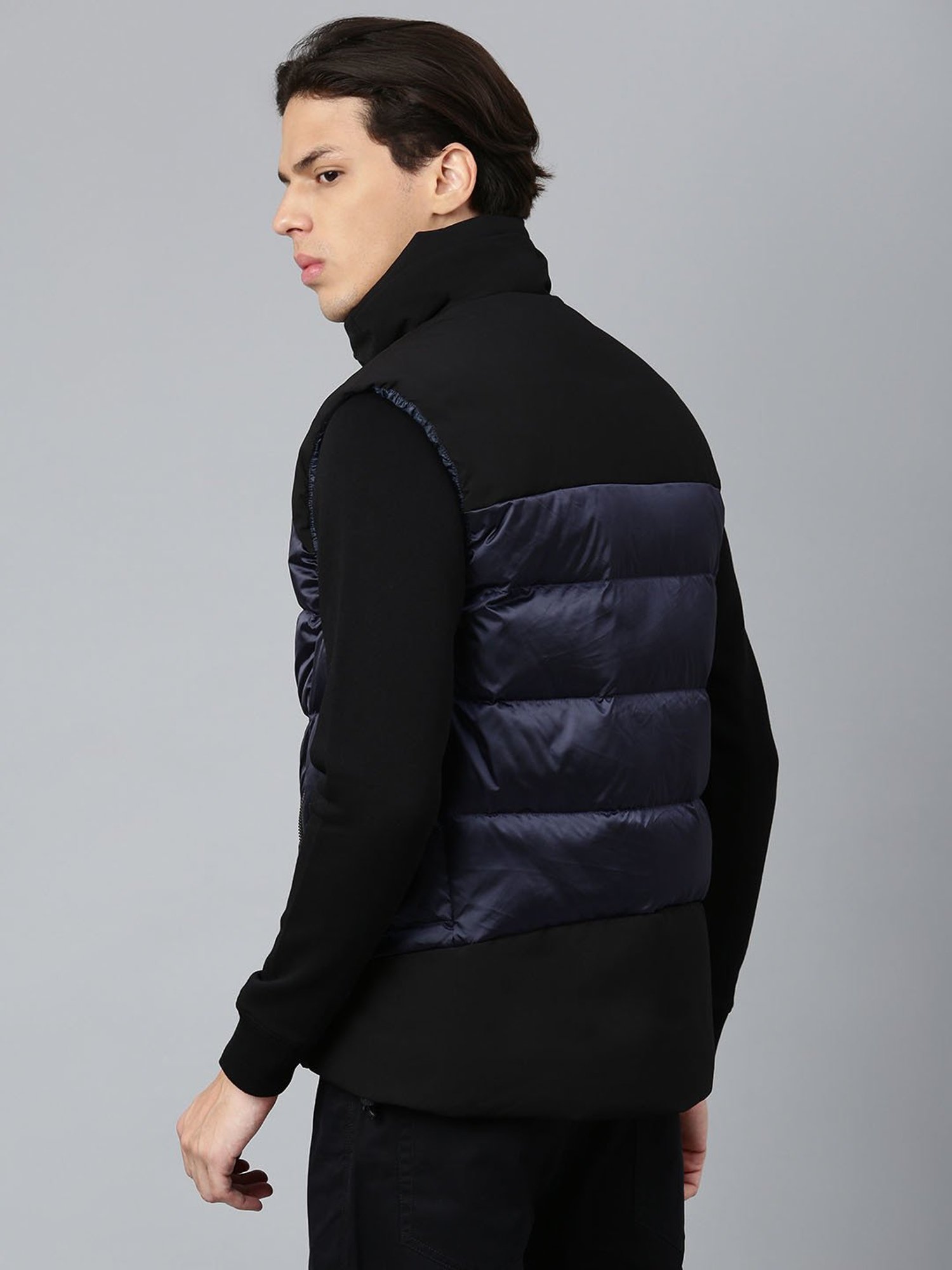 Woods Black & Navy Regular Fit Quilted Jacket