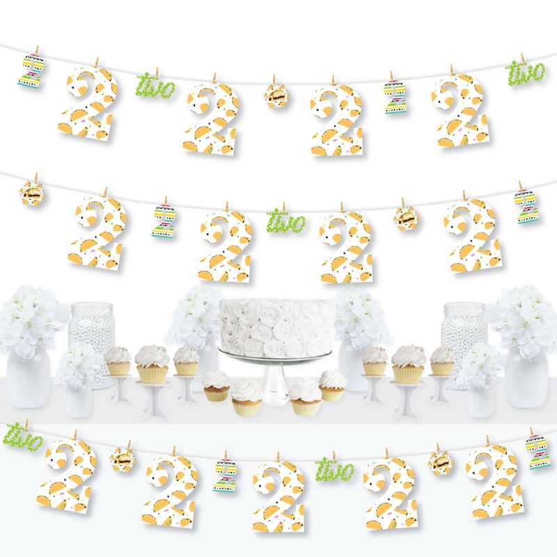 Big Dot of Happiness Taco Twosday - Mexican Fiesta Second Birthday Party DIY Decorations - Clothespin Garland Banner - 44 Pieces
