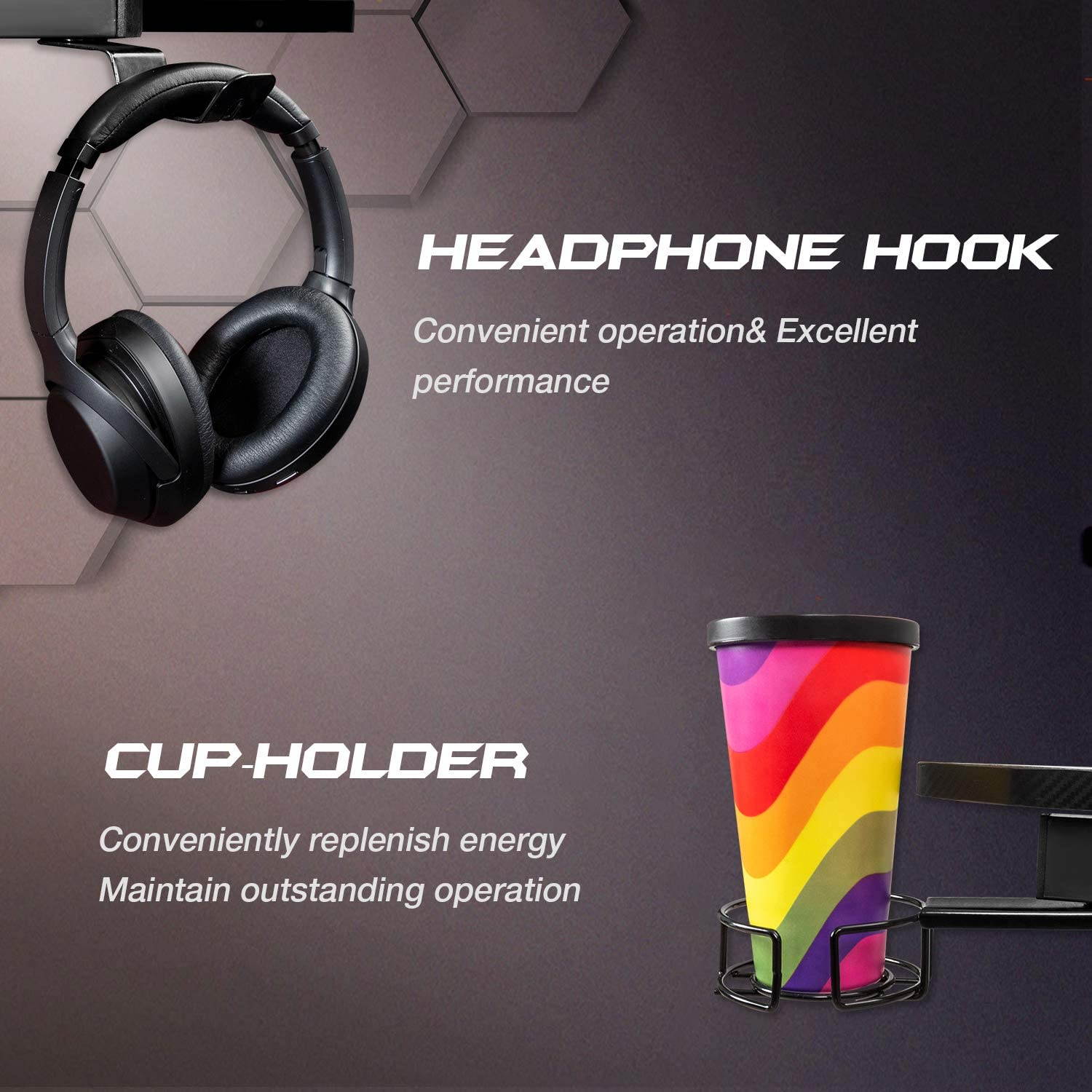 Gaming Desk 47.2" W x 23.6" D Office Computer Table, Black Gamer Workstation with 2 Cable Management Holes