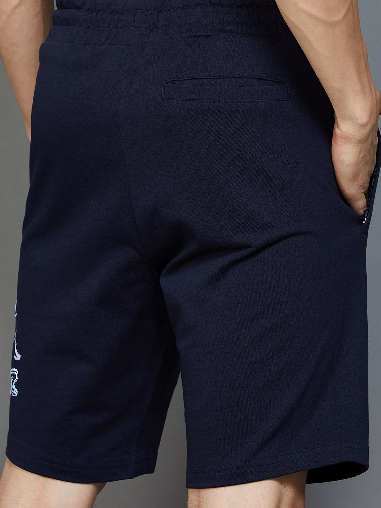 KAPPA Navy Cotton Regular Fit Printed Shorts