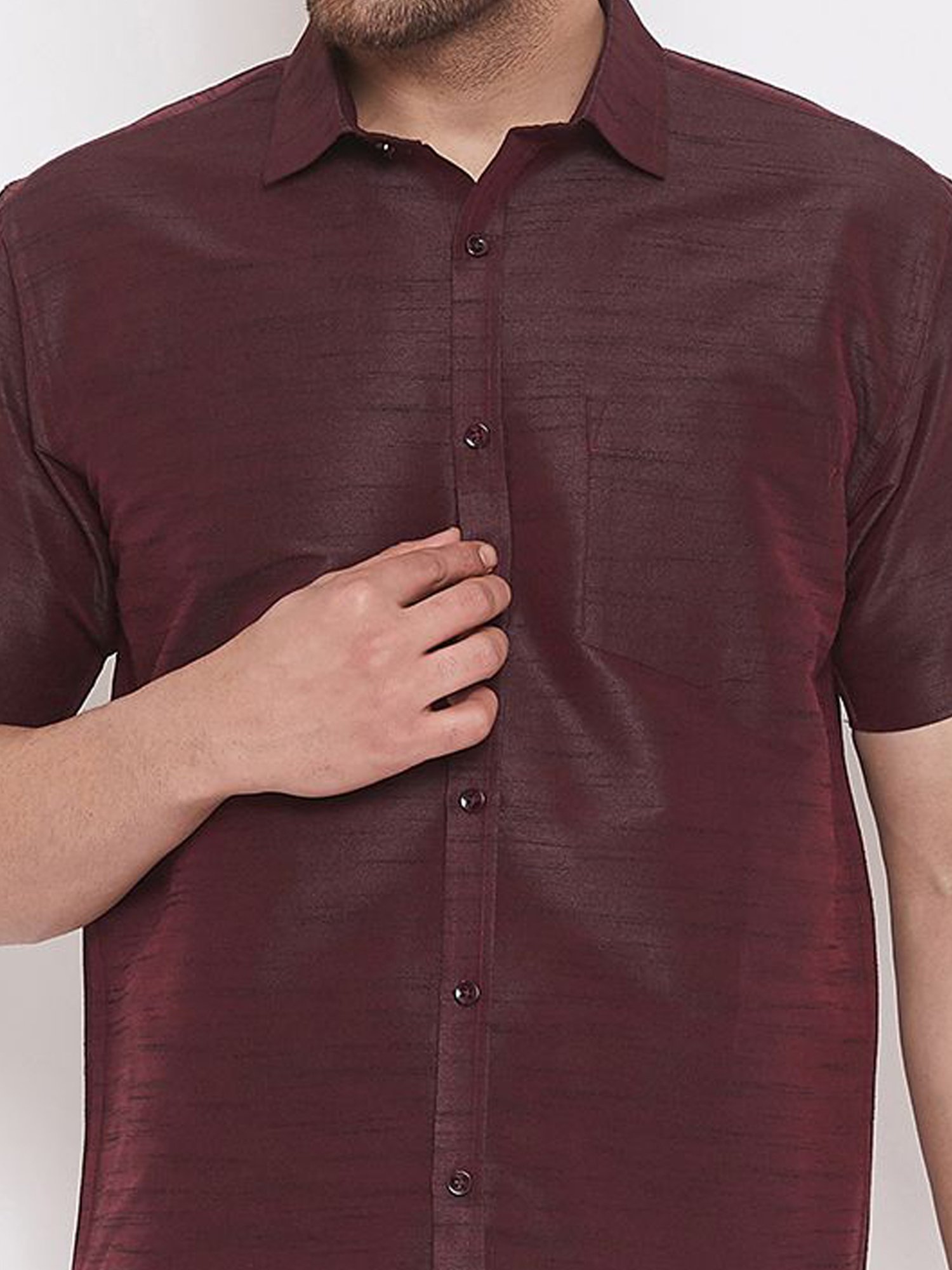 VASTRAMAY Wine Straight Fit Self Pattern Shirt