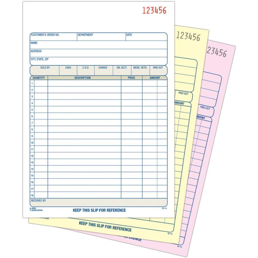Adams Carbonless Sales Order Books - 50 Sheet(s) - 3 Part - Carbonless - 8.43" x 5.56" Sheet Size - Assorted - 1Each