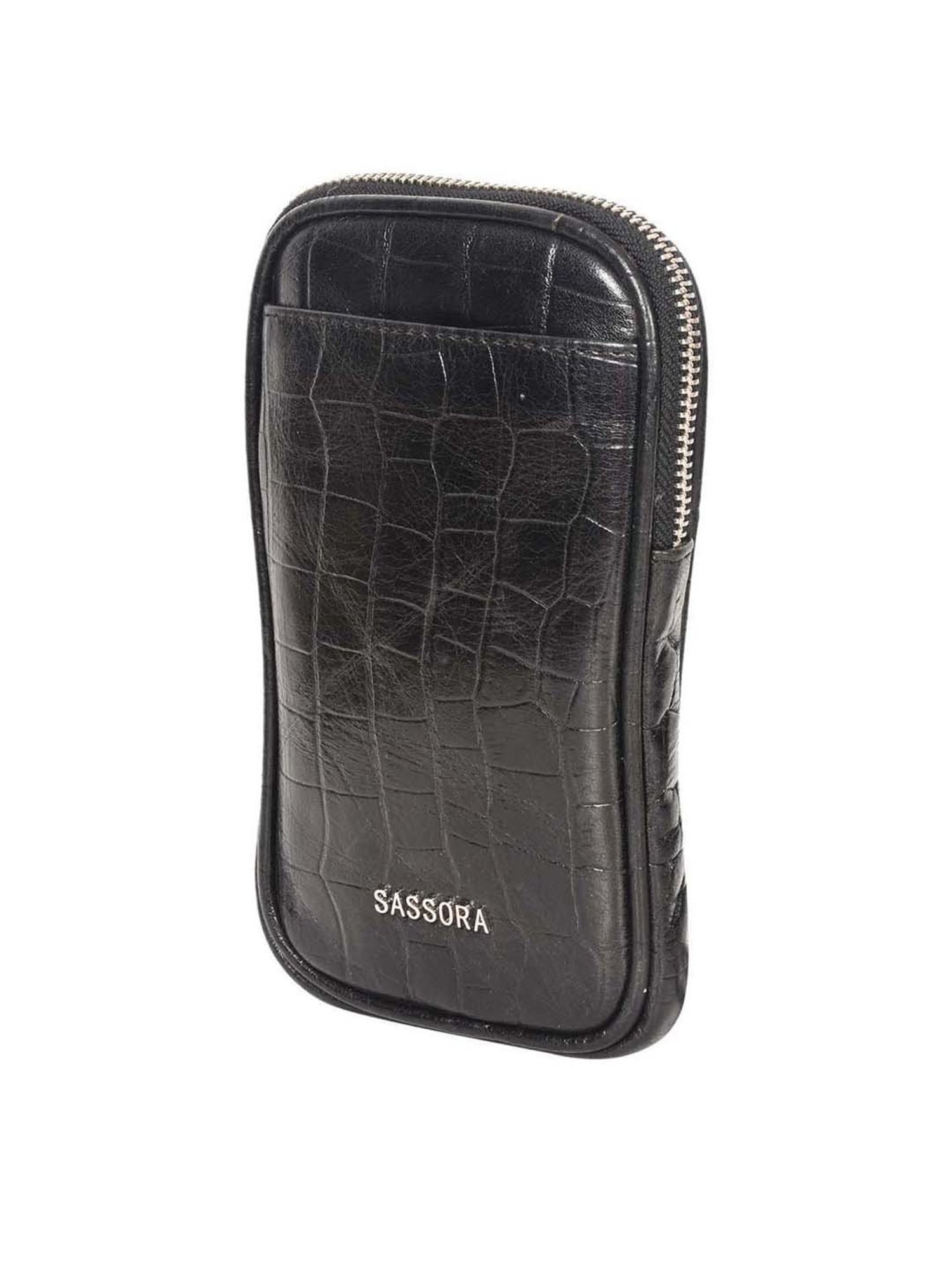 SASSORA Black Textured Mobile Pouch