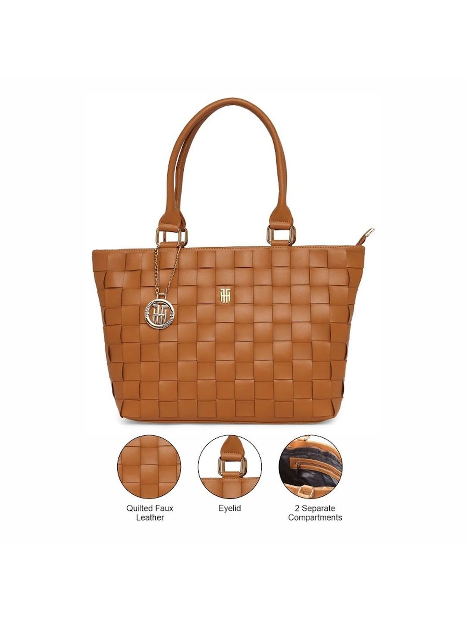 THE HOLISTIK Emira Tan Textured Medium Tote Handbag