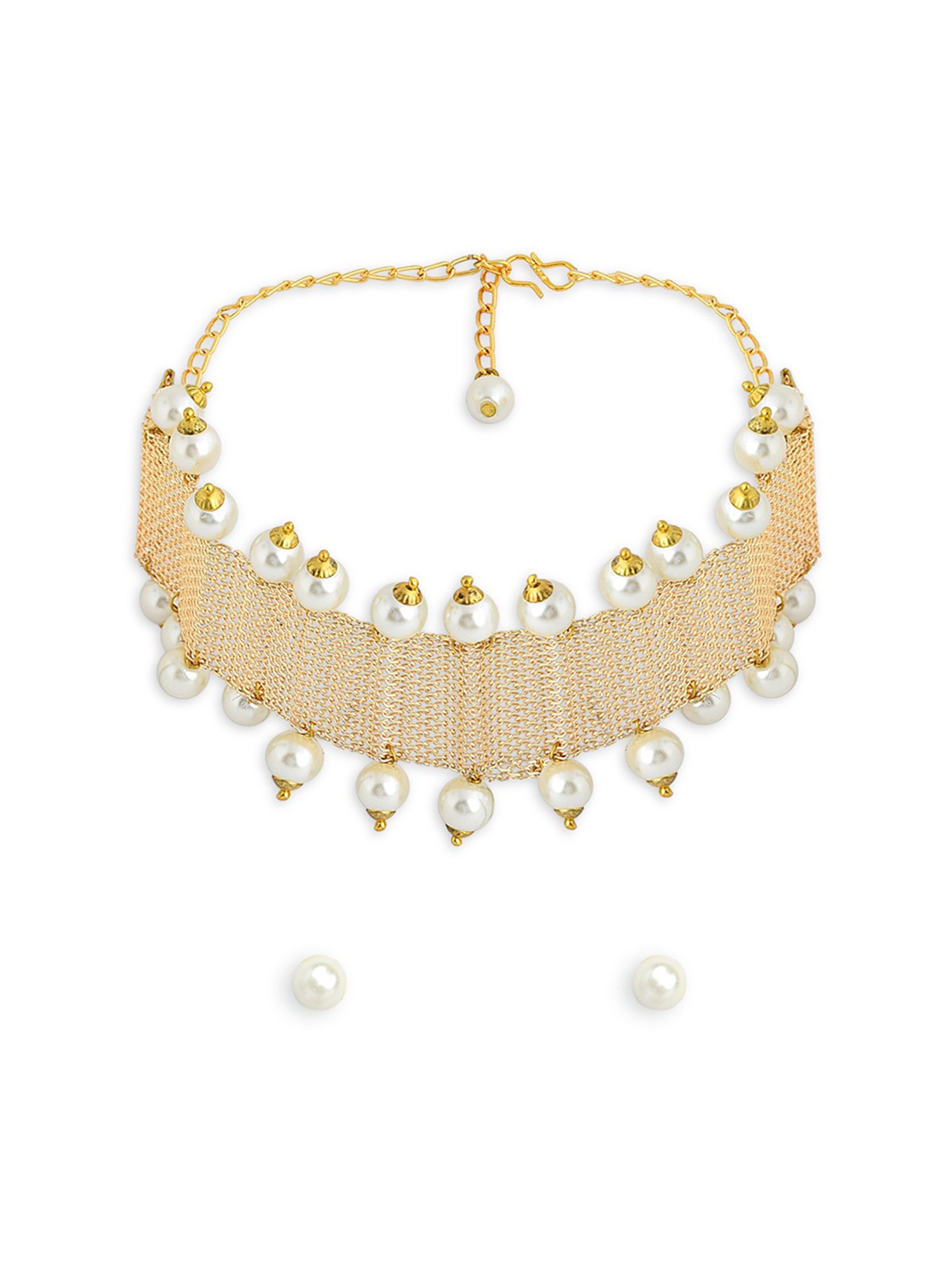 Zaveri Pearls Gold Tone Ethnic Pearls Choker Necklace & Earring Set-ZPFK10416