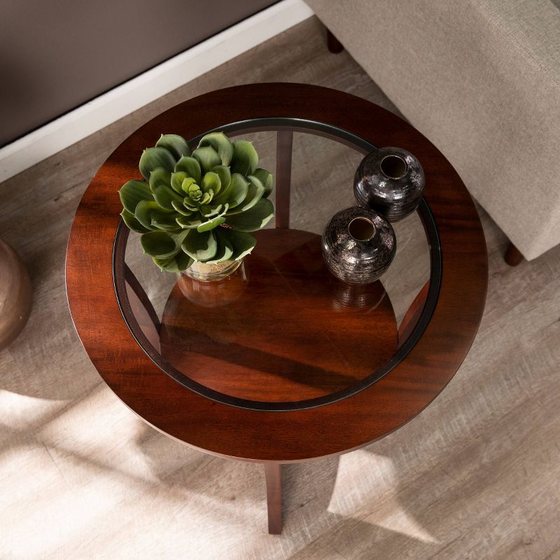 Desvy Round Glass Top End Table Brown - Aiden Lane