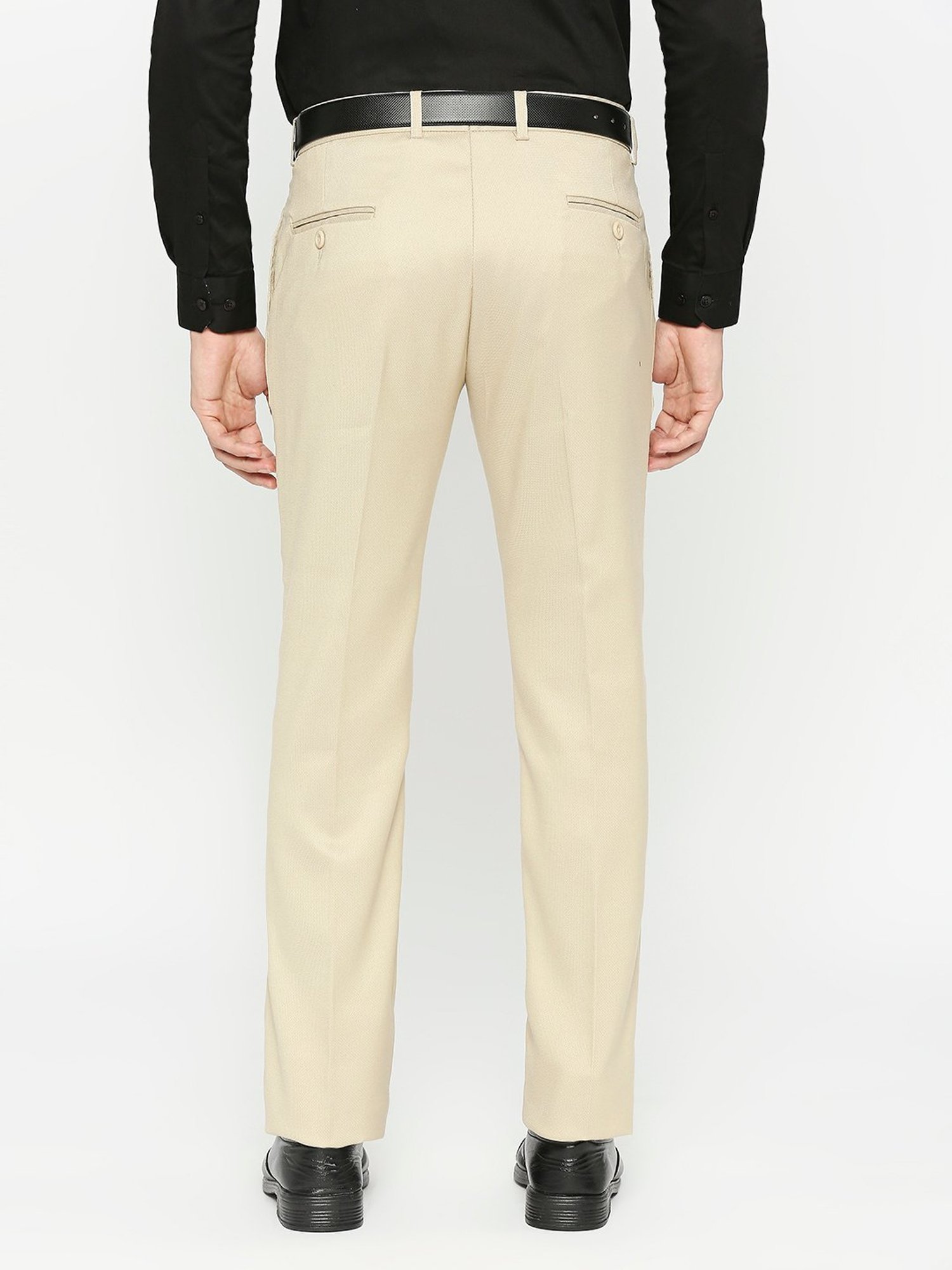 SOLEMIO Beige Slim Fit Flat Front Trousers