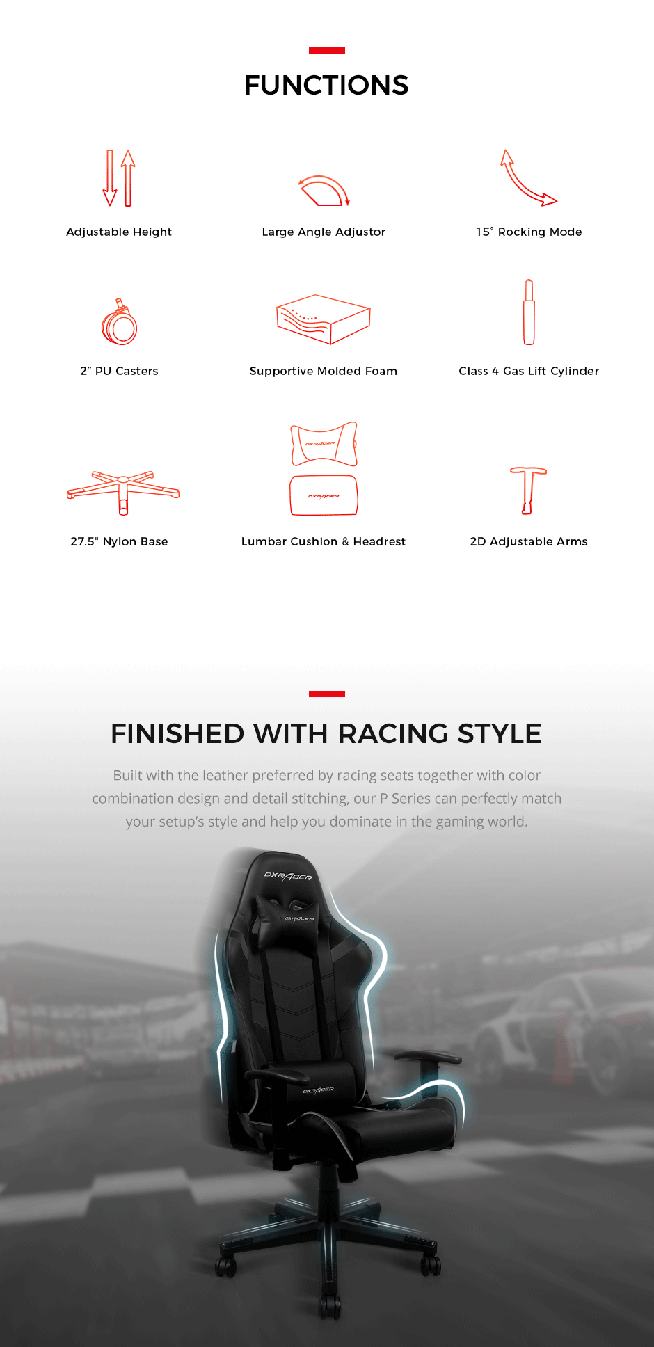 DXRacer Ergonomically Modular Gaming Chair P Series - PC188 - Black